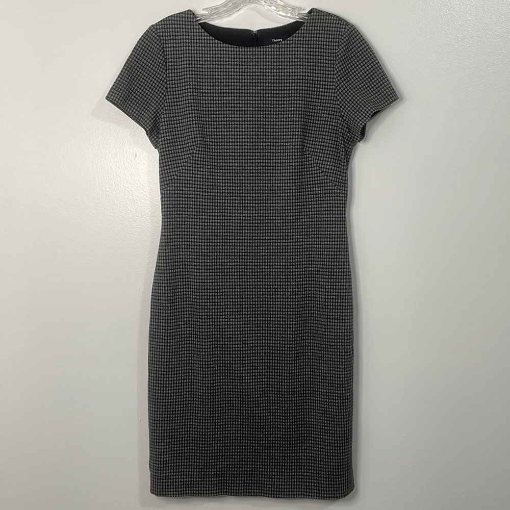 Theory Betty Short Sleeve Sheath Dress Mini Fall Grid Size 8